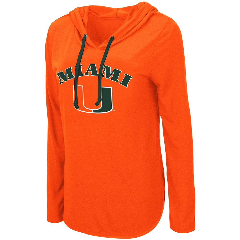 Women's Colosseum Orange Miami Hurricanes My Lover Lightweight Hooded Long Sleeve T-Shirt