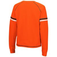 Women's Colosseum Orange Miami Hurricanes Sweep Pass Sleeve Stripe Raglan Pullover Sweatshirt