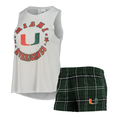 Miami Hurricanes Concepts Sport Women's Ultimate Flannel Tank Top & Shorts Sleep Set - Green/White
