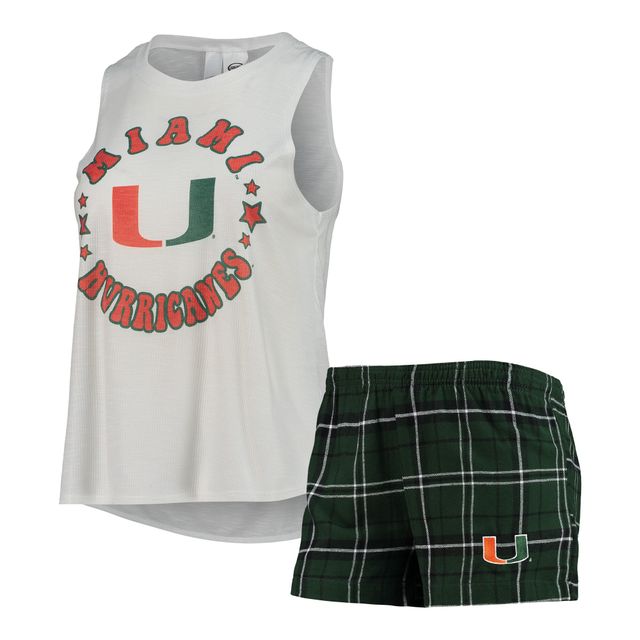 Concepts Sport Vert/Blanc Miami Hurricanes Ultimate Flannel Tank Top & Shorts Sleep Set