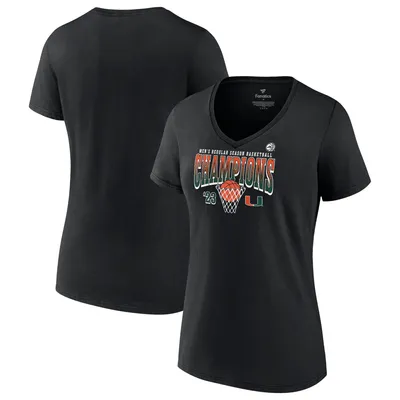 Miami Hurricanes Fanatics Branded Women's 2023 ACC Men's Basketball Regular Season Champions V-Neck T-Shirt - Black