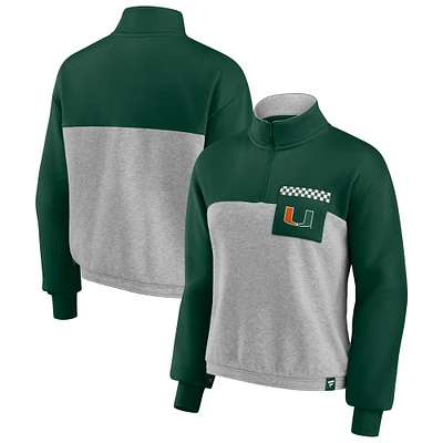 Women's Fanatics Green/Heathered Gray Miami Hurricanes Sideline to Colorblock Quarter-Zip Jacket