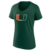 Women's Fanatics Green Miami Hurricanes Primary Logo V-Neck T-Shirt