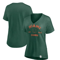 T-shirt fluide à col en V True Classics de Miami Hurricanes Fanatics Green pour femme