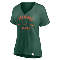 T-shirt fluide à col en V True Classics de Miami Hurricanes Fanatics Green pour femme