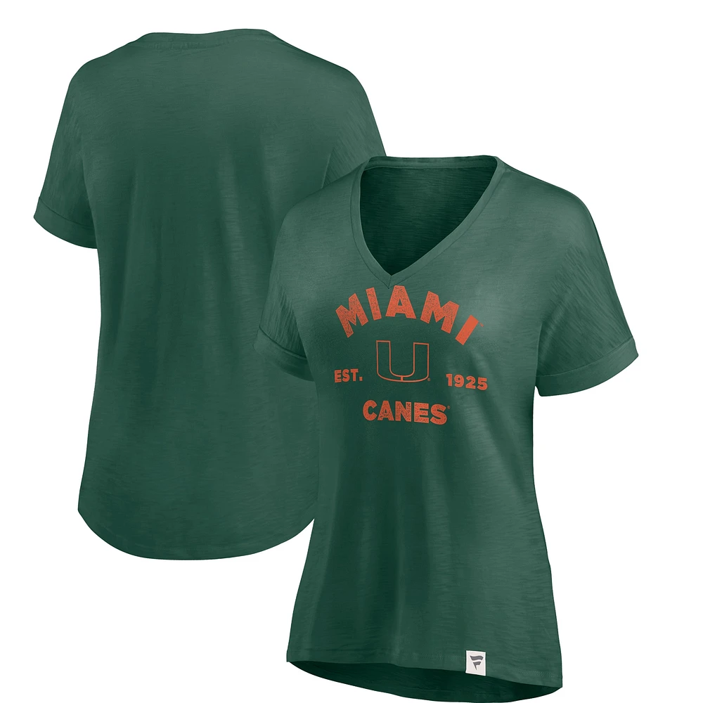 Women's Fanatics Green Miami Hurricanes True Classics Slub Flowy V-Neck T-Shirt