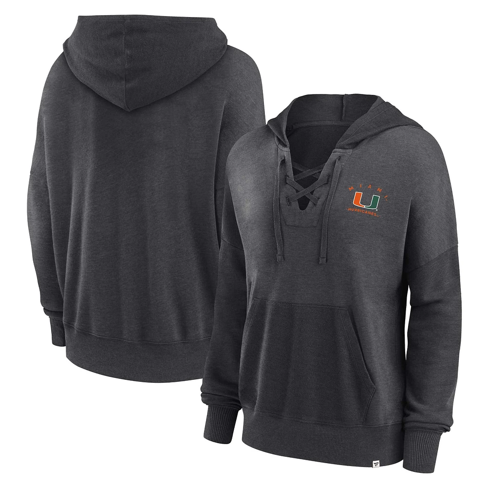 Women's Fanatics Heather Charcoal Miami Hurricanes Campus Lace-Up Pullover Hoodie