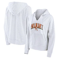 Women's Fanatics White/Gray Miami Hurricanes Arch Logo Striped Notch Neck Pullover Hoodie