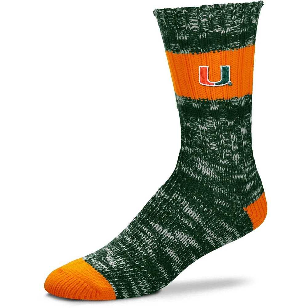 Women's For Bare Feet Miami Hurricanes Alpine Stripes Crew Socks