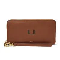 Miami Hurricanes Fossil Women's Logan RFID Zip-Around Leather Clutch - Brown