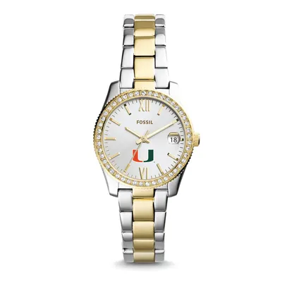 Miami Hurricanes Fossil Women's Scarlette Mini Two Tone Stainless Steel Watch