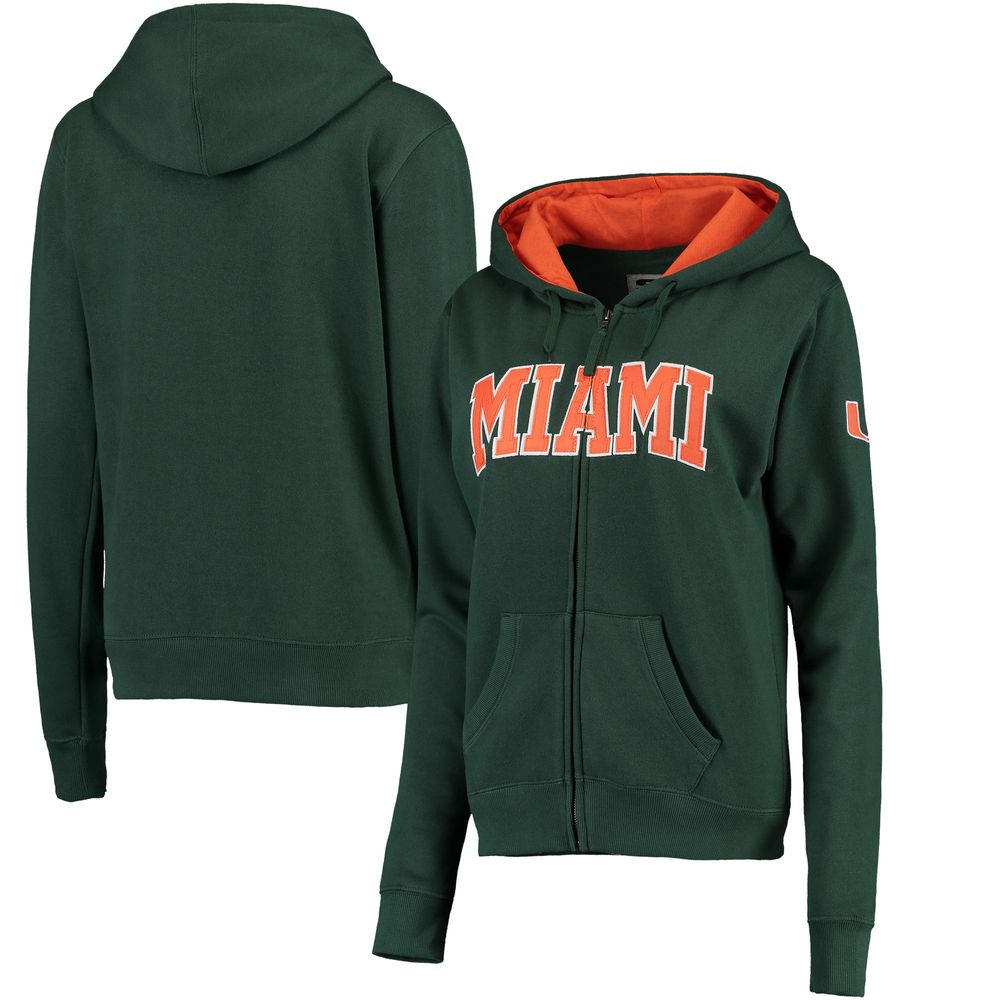 Women's Green Miami Hurricanes Arched Name Full Zip Hoodie