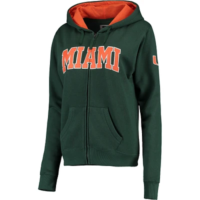 Women's Green Miami Hurricanes Arched Name Full Zip Hoodie