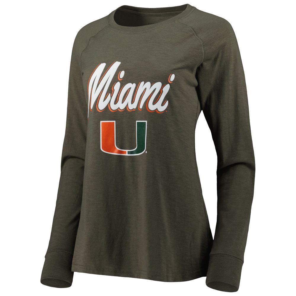 Women's Green Miami Hurricanes Payton Elbow Patch Slub Raglan Long Sleeve T-Shirt