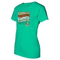 T-shirt petit ami vert à slogan répété des Miami Hurricanes pour femmes