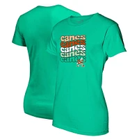 T-shirt petit ami vert à slogan répété des Miami Hurricanes pour femmes