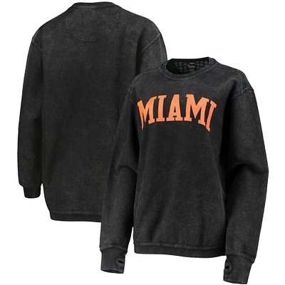 Women's Pressbox Miami Hurricanes Comfy Cord Vintage Wash Basic Arch Pullover Sweatshirt