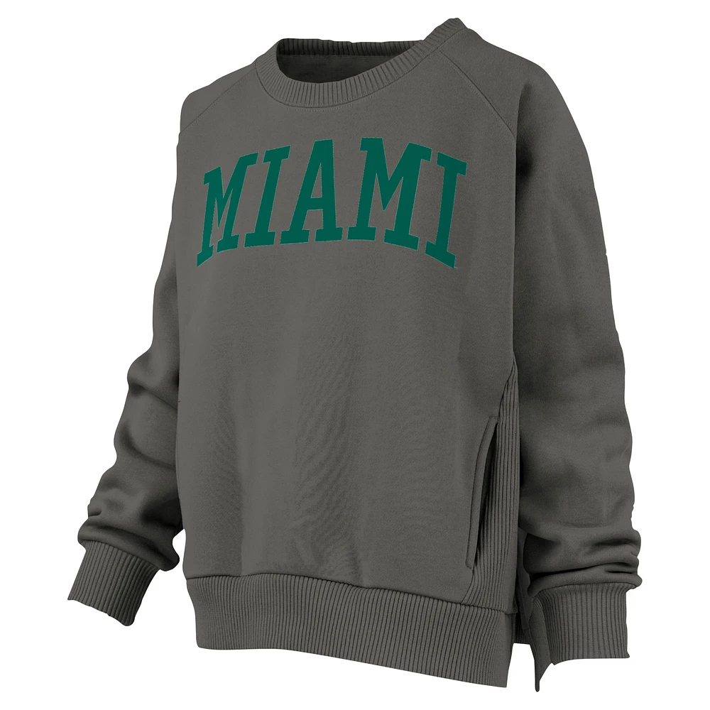 Women's Pressbox Charcoal Miami Hurricanes Pocketed Raglan Pullover Sweatshirt