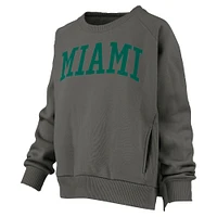 Women's Pressbox Charcoal Miami Hurricanes Pocketed Raglan Pullover Sweatshirt