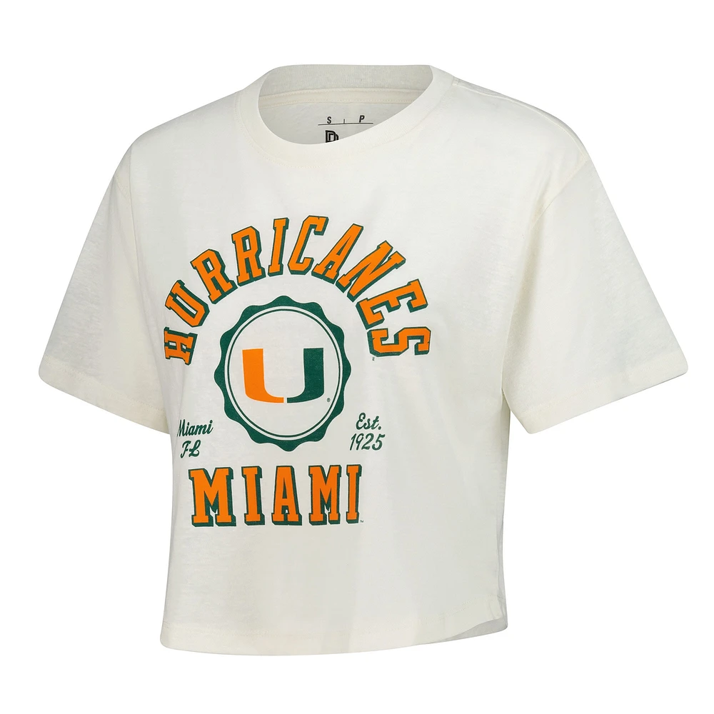Women's Pressbox Cream Miami Hurricanes Tri-Blend Bishop Knobi Crop T-Shirt