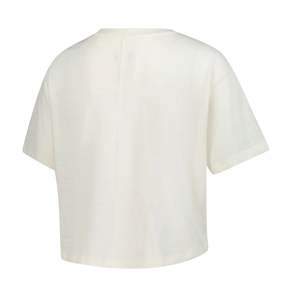 Women's Pressbox Cream Miami Hurricanes Tri-Blend Bishop Knobi Crop T-Shirt