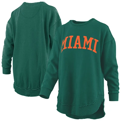 Women's Pressbox  Green Miami Hurricanes Melange Poncho Vintage Fleece Long Sleeve Pullover Sweatshirt