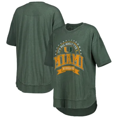 Women's Pressbox Heather Green Miami Hurricanes Vintage Wash Poncho Captain T-Shirt