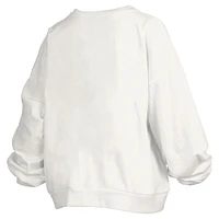 Women's Pressbox White Miami Hurricanes Janise Arch Over Logo Waist Length Oversized Pullover Sweatshirt