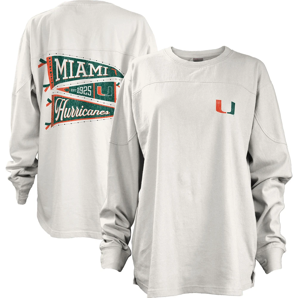 Women's Pressbox White Miami Hurricanes Pennant Stack Oversized Long Sleeve T-Shirt