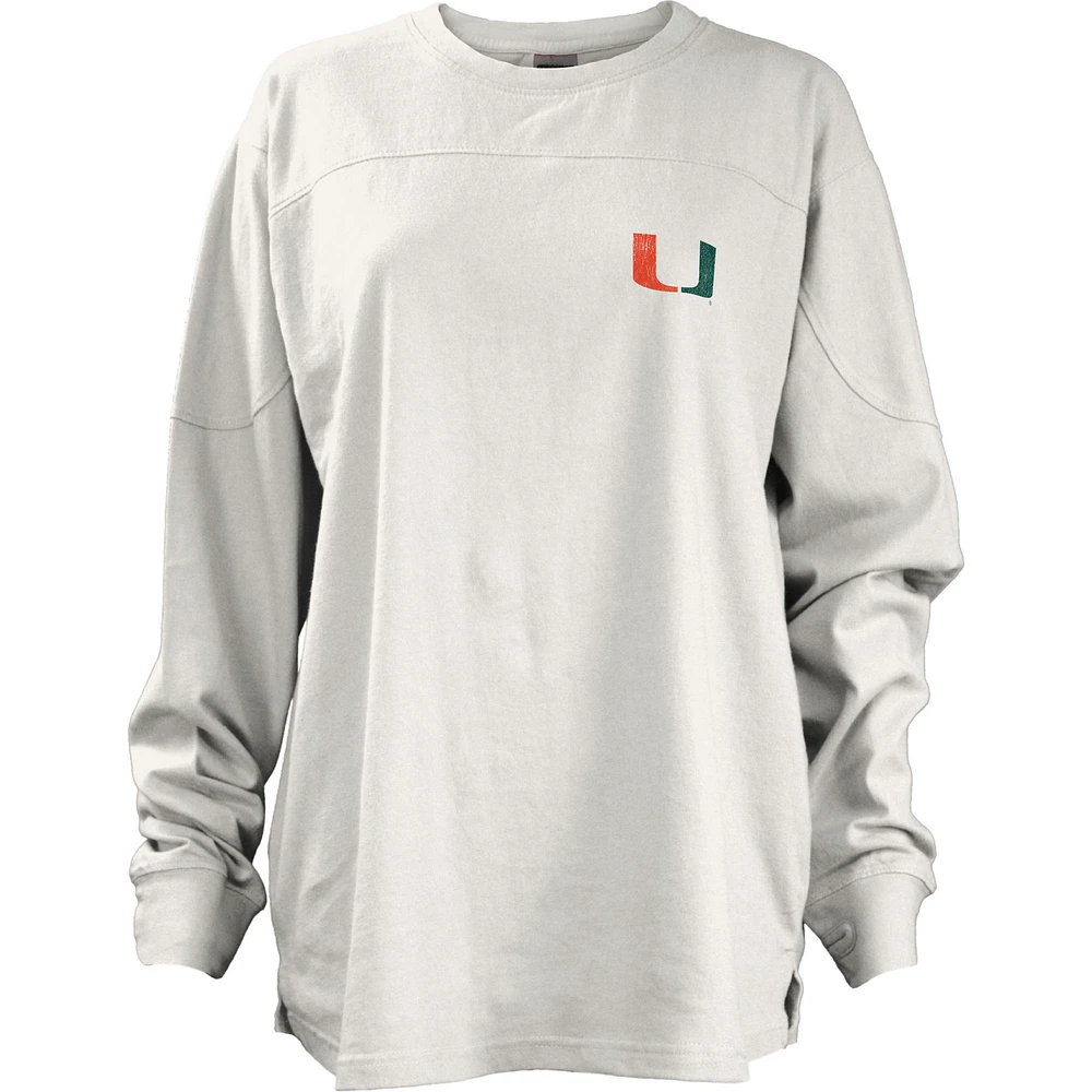 Women's Pressbox White Miami Hurricanes Pennant Stack Oversized Long Sleeve T-Shirt