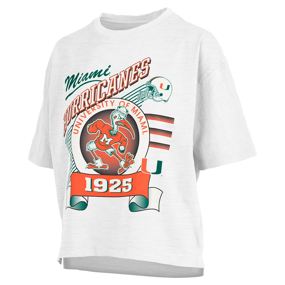 Women's Pressbox White Miami Hurricanes Rock & Roll Slub T-Shirt