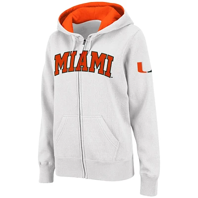 Women's Stadium Athletic White Miami Hurricanes Arched Name Full-Zip Hoodie