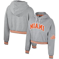 Women's The Wild Collective Heather Gray Miami Hurricanes Cropped Shimmer Pullover Hoodie