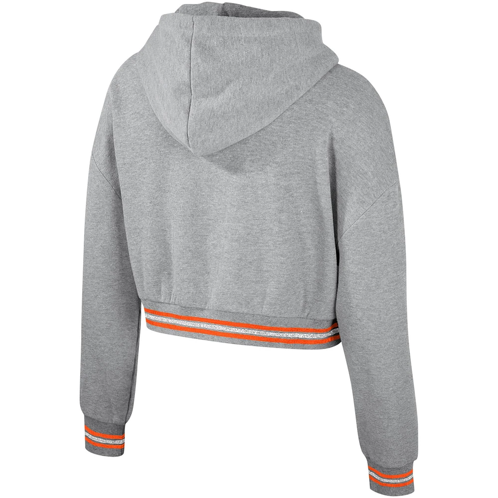 Women's The Wild Collective Heather Gray Miami Hurricanes Cropped Shimmer Pullover Hoodie