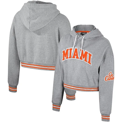 Women's The Wild Collective Heather Gray Miami Hurricanes Cropped Shimmer Pullover Hoodie