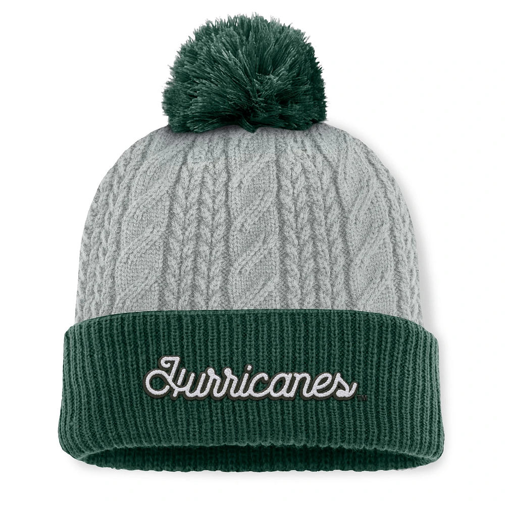 Women's Top of the World Gray/Green Miami Hurricanes Becca Cuffed Knit Hat with Pom