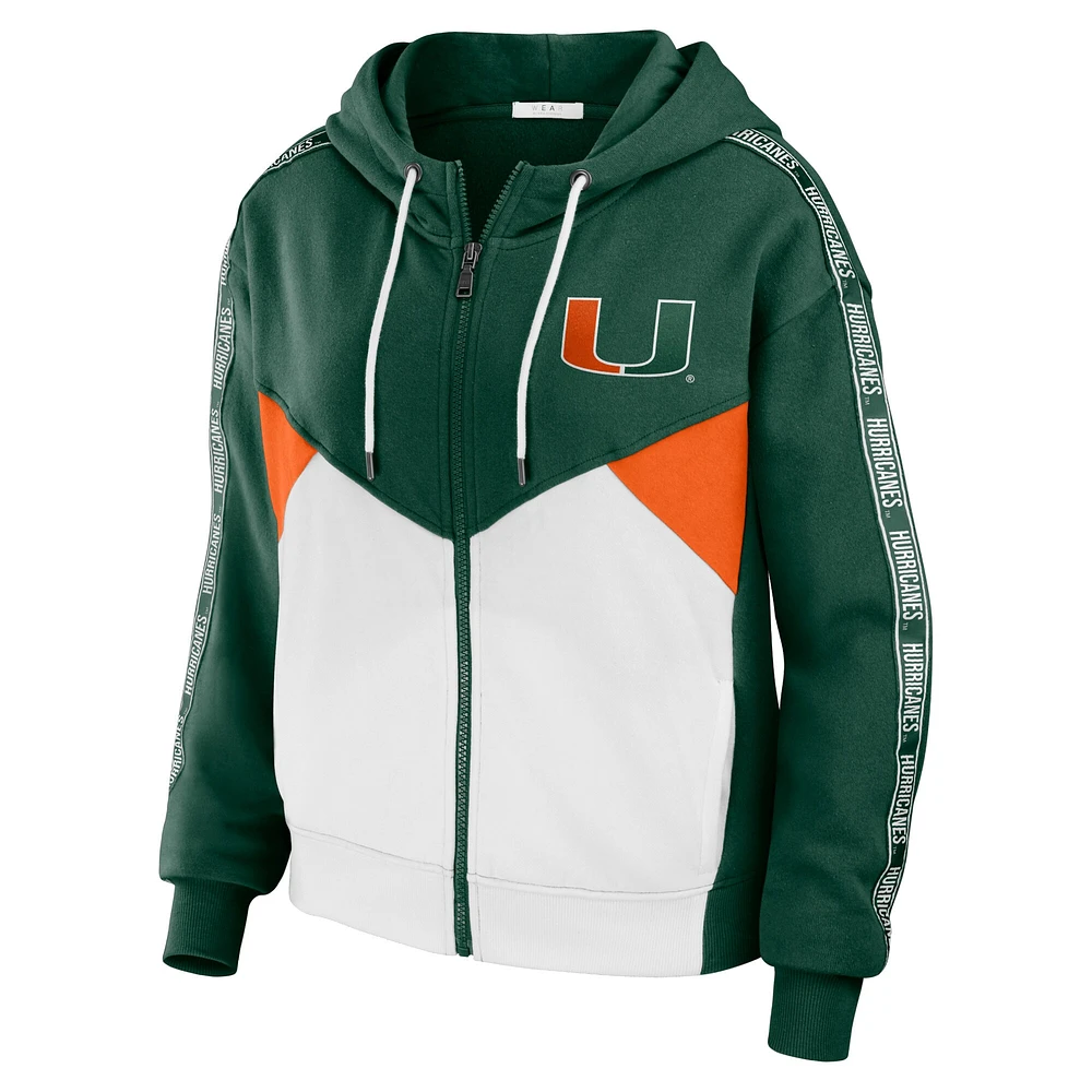 Women's WEAR by Erin Andrews Green Miami Hurricanes Colorblock Full-Zip Hoodie Jacket