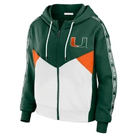 Women's WEAR by Erin Andrews Green Miami Hurricanes Colorblock Full-Zip Hoodie Jacket