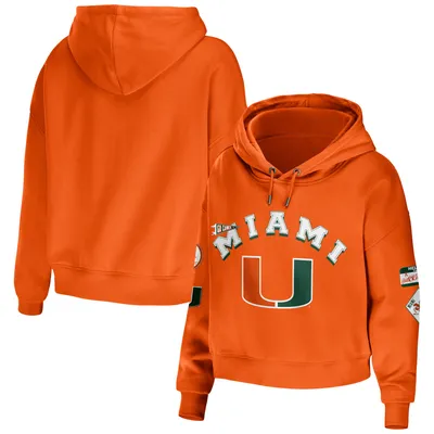 Miami Hurricanes WEAR by Erin Andrews Women's Mixed Media Cropped Pullover Hoodie - Orange