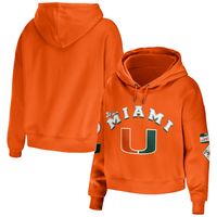 Women's WEAR by Erin Andrews Orange Miami Hurricanes Mixed Media Cropped Pullover Hoodie