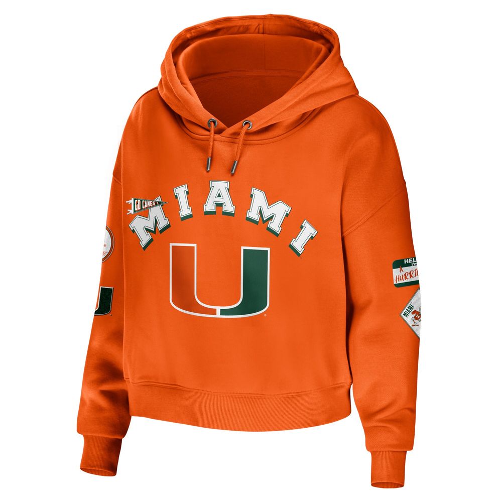 Women's WEAR by Erin Andrews Orange Miami Hurricanes Mixed Media Cropped Pullover Hoodie