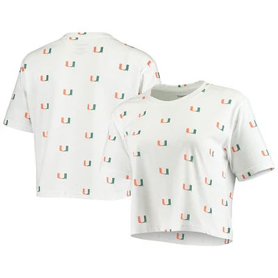 Miami Hurricanes Women's Cropped Allover Print T-Shirt - White