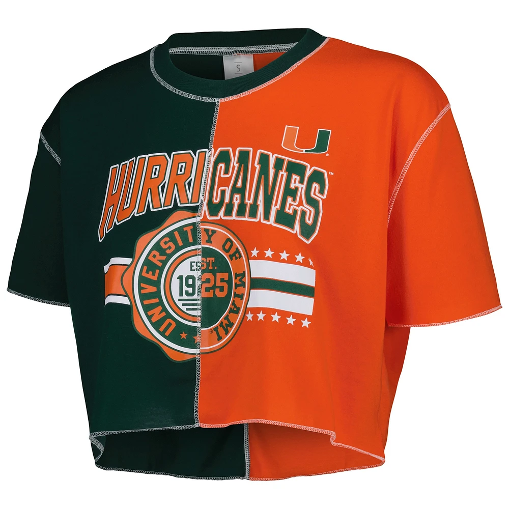 T-shirt court à blocs de couleurs ZooZatz pour femmes, vert forêt, Miami Hurricanes