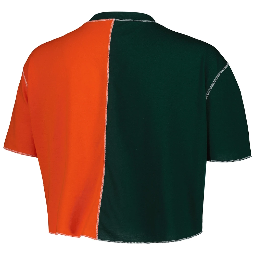 T-shirt court à blocs de couleurs ZooZatz pour femmes, vert forêt, Miami Hurricanes