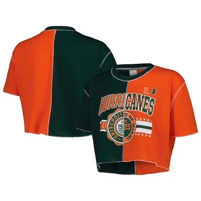 T-shirt court à blocs de couleurs ZooZatz pour femmes, vert forêt, Miami Hurricanes