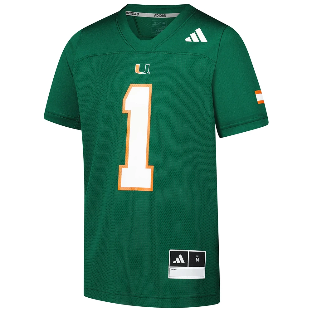 Maillot réplique vert pour jeunes adidas #1 des Miami Hurricanes