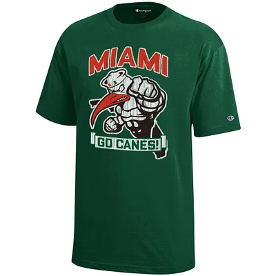 T-shirt vert Miami Hurricanes Strong Mascot pour jeunes
