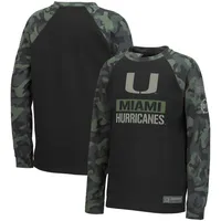 Youth Colosseum Black/Camo Miami Hurricanes OHT Military Appreciation Raglan T-shirt à manches longues