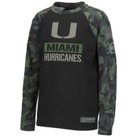 Youth Colosseum Black/Camo Miami Hurricanes OHT Military Appreciation Raglan Long Sleeve T-Shirt