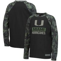 Youth Colosseum Black/Camo Miami Hurricanes OHT Military Appreciation Raglan Long Sleeve T-Shirt